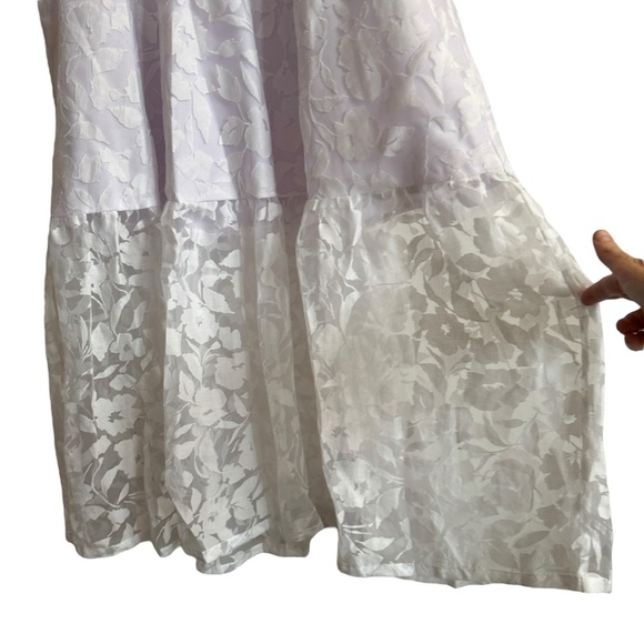 Sue Sartor Paloma Flounce Dress, White Cotton Swiss Voile/Embossed Blooms, L - Picture 8 of 11